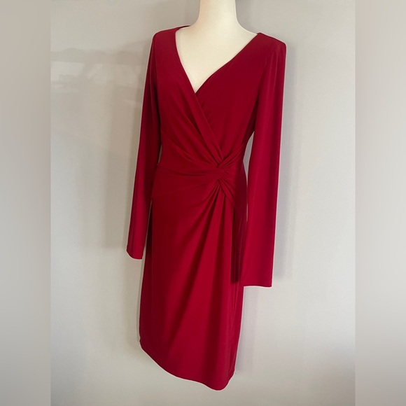 Lauren Ralph Lauren Red Faux-Wrap Matte Jersey Dress - Size 2 - Picture 9 of 9